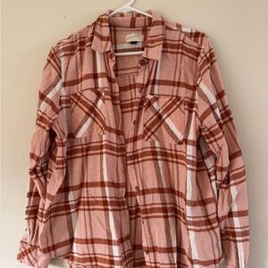 Pink Plaid Button-Up Flannel Oversized Shirt 100% Cotton Sz L